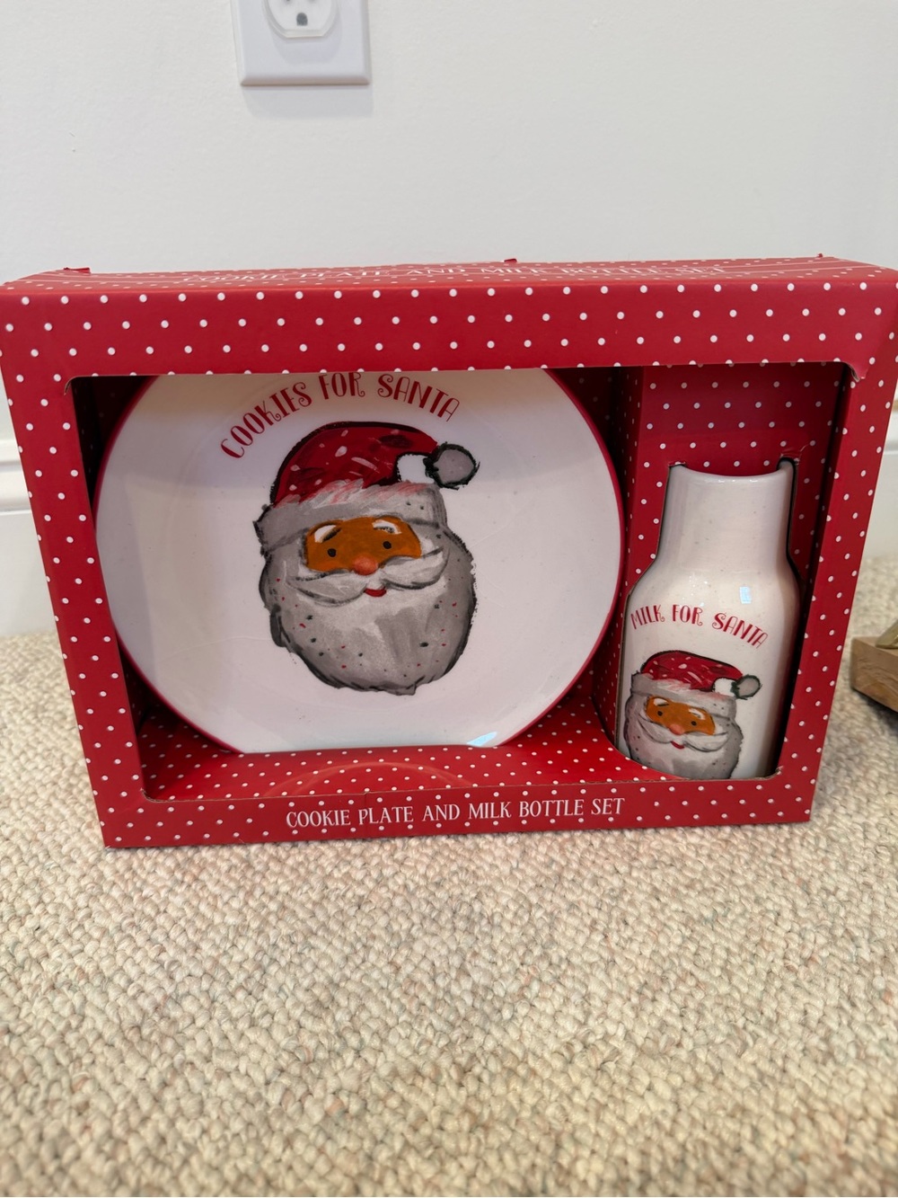 Christmas Santa Cookie Plate & Milk Bottle Set